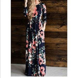 Navy floral maxi dress nwt